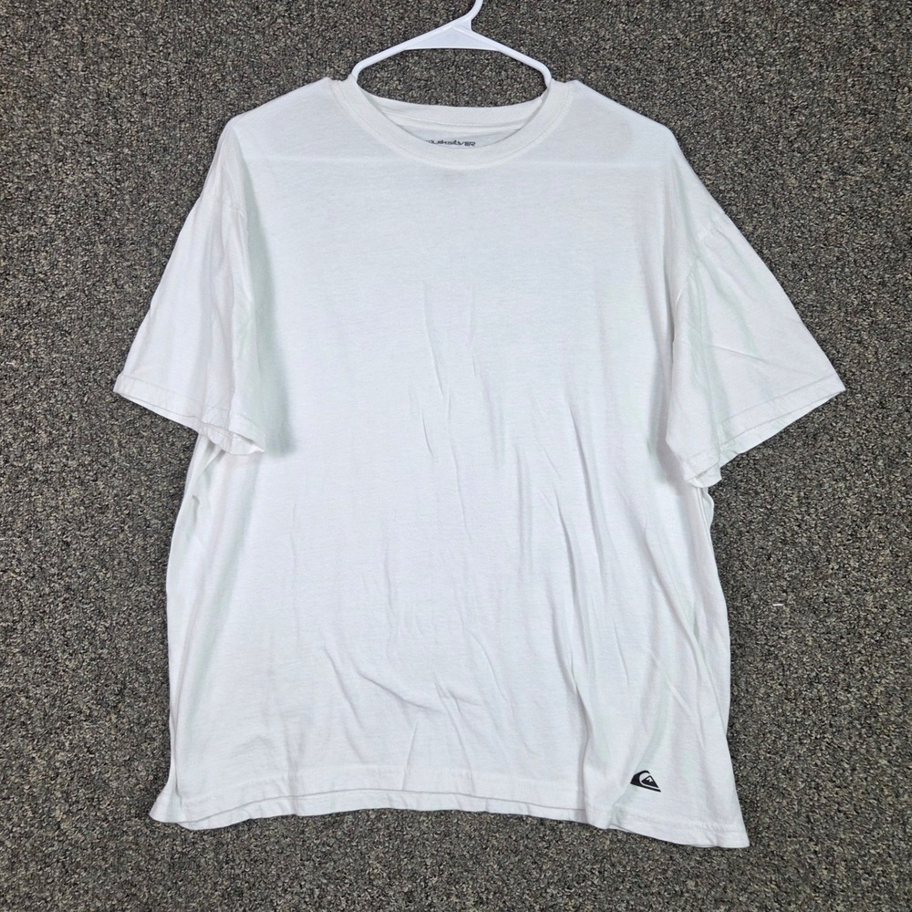 Quiksilver T-Shirt Mens Large White Short Sleeve Cotton Logo Crew Neck Tee